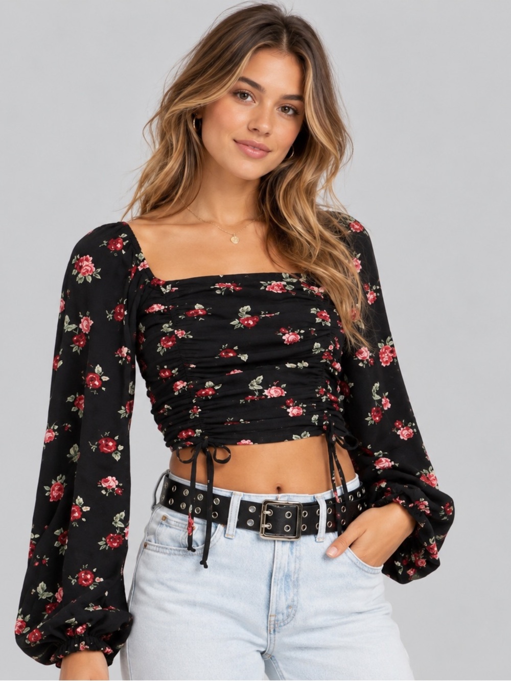 Floral Black and Pink Women's Top